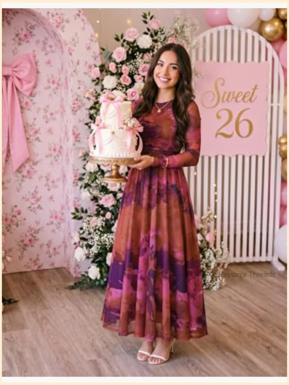 Long Sleeve Floral Print Mesh Ruched Maxi Dress Party Guest - Picture 3 of 7